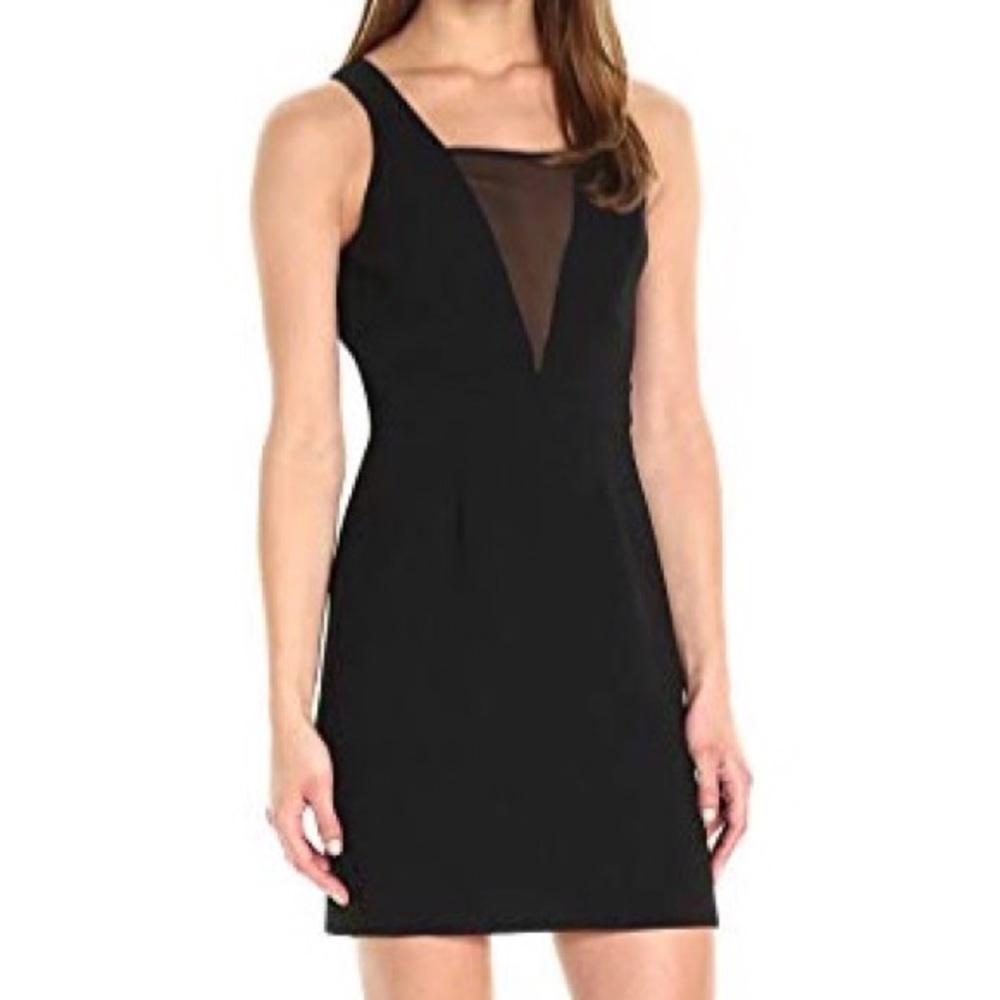 BCBG black dress with mesh V, form fitting